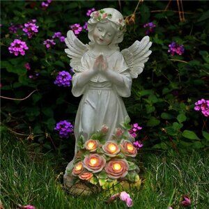 🌿 Solar Angel Garden Statue – Outdoor Decorative Figurine with Glowing Flowers